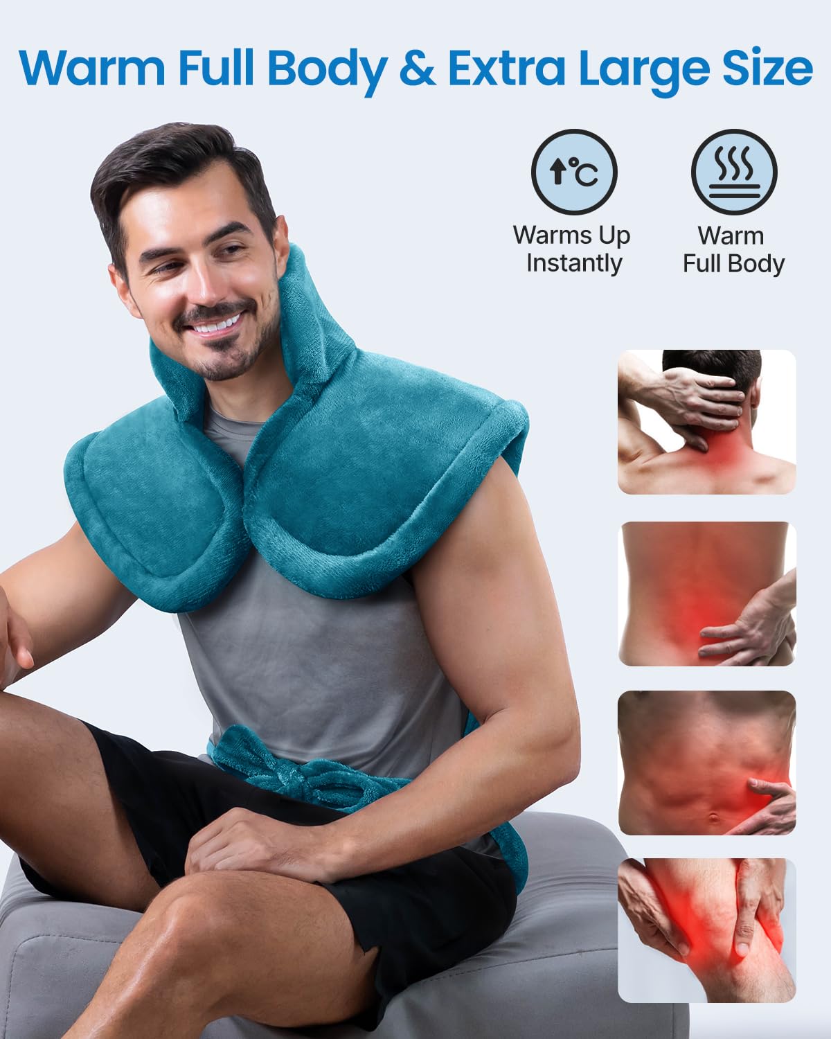 RENPHO King Size Heating Pad for Back, Valentines Day Gifts for Her Him, Birthday Gifts for Men Dad, FSA Eligible, XL Large Electric Heat Pad for Neck and Shoulder, ETL Certified, 24"x37", Blue