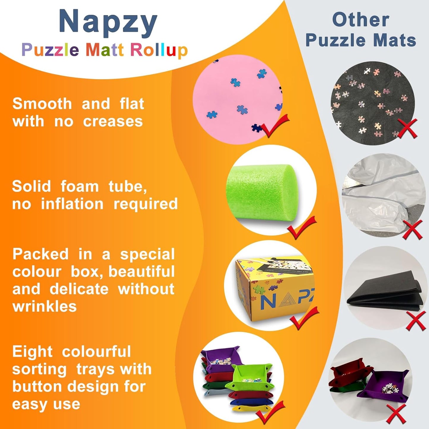 Napzy Puzzle Mat Rollup Puzzles Organizer 1500 1000 500PCS Puzzled Mat Pink Has Gift Box Non-Slip Felt Jigsaw Matt Roll Up Puzzling Board for Jigsawn Keeper Saver with 8 Jigsaws Tray