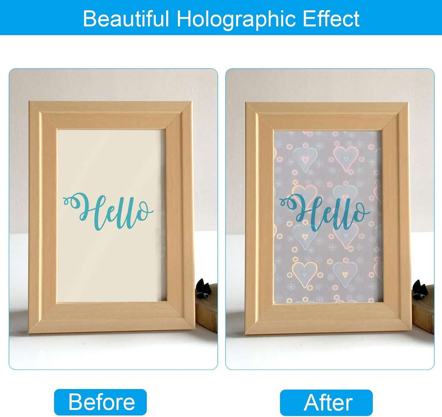 PATIKIL 11.7x8.3" Holographic Sticker Paper, 10Sheets A4 Polypropylene Self-adhesive Transparent Waterproof Laminate Overlay Film for Photo Cards Scrapbook Decorations, Heart