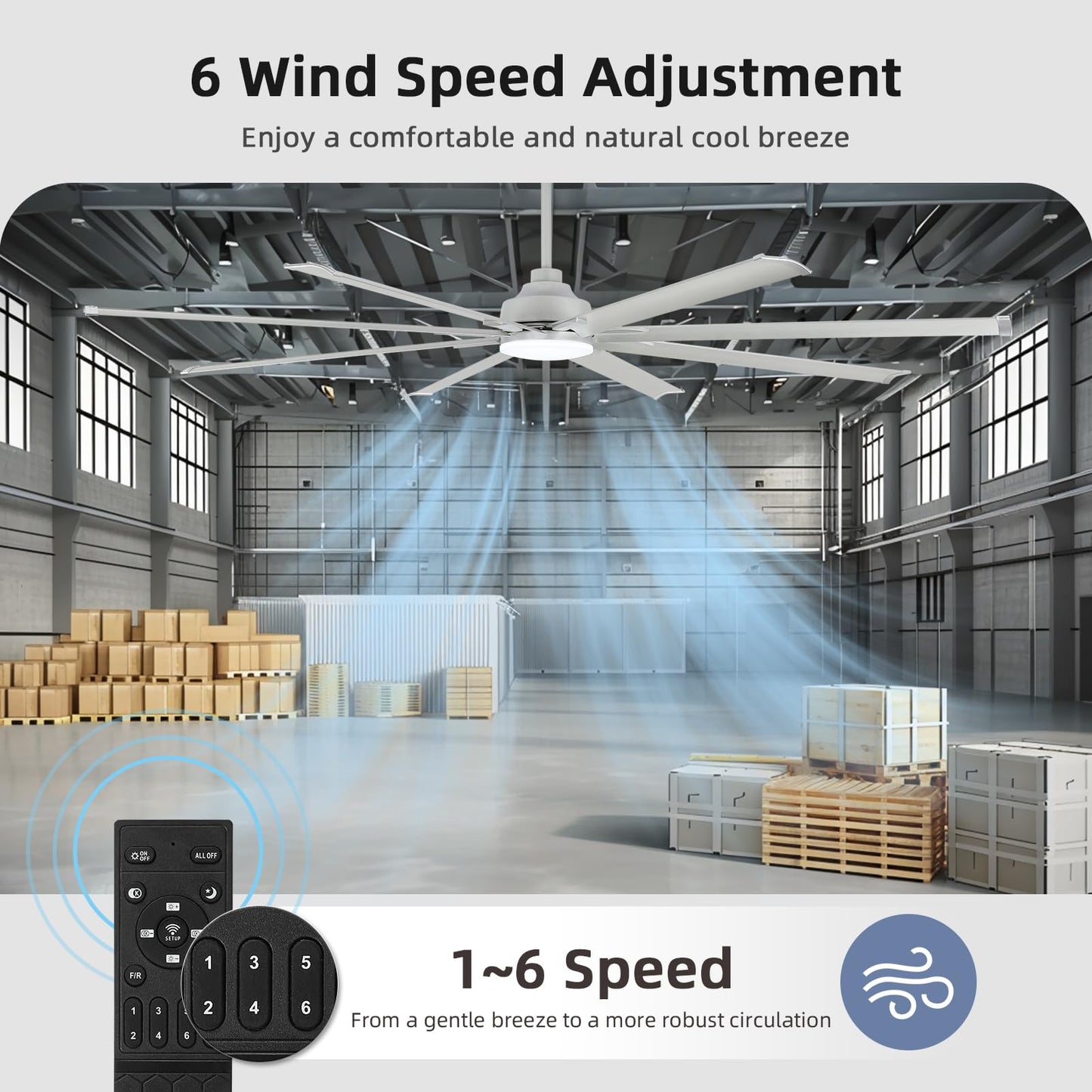 Yyehon 96 Inch Ceiling Fan With Light And Remote Control,Industrial Large Ceiling Fans With 8 Aluminum Blades, Silver,3Cct,Comme