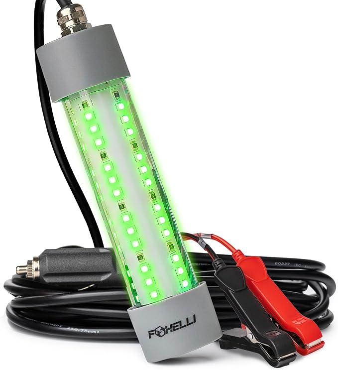 Foxelli Underwater Fishing Light – 3900-Lumen DC12V 30W Submersible IP68 Waterproof Green Fishing Light Attractant with 33...