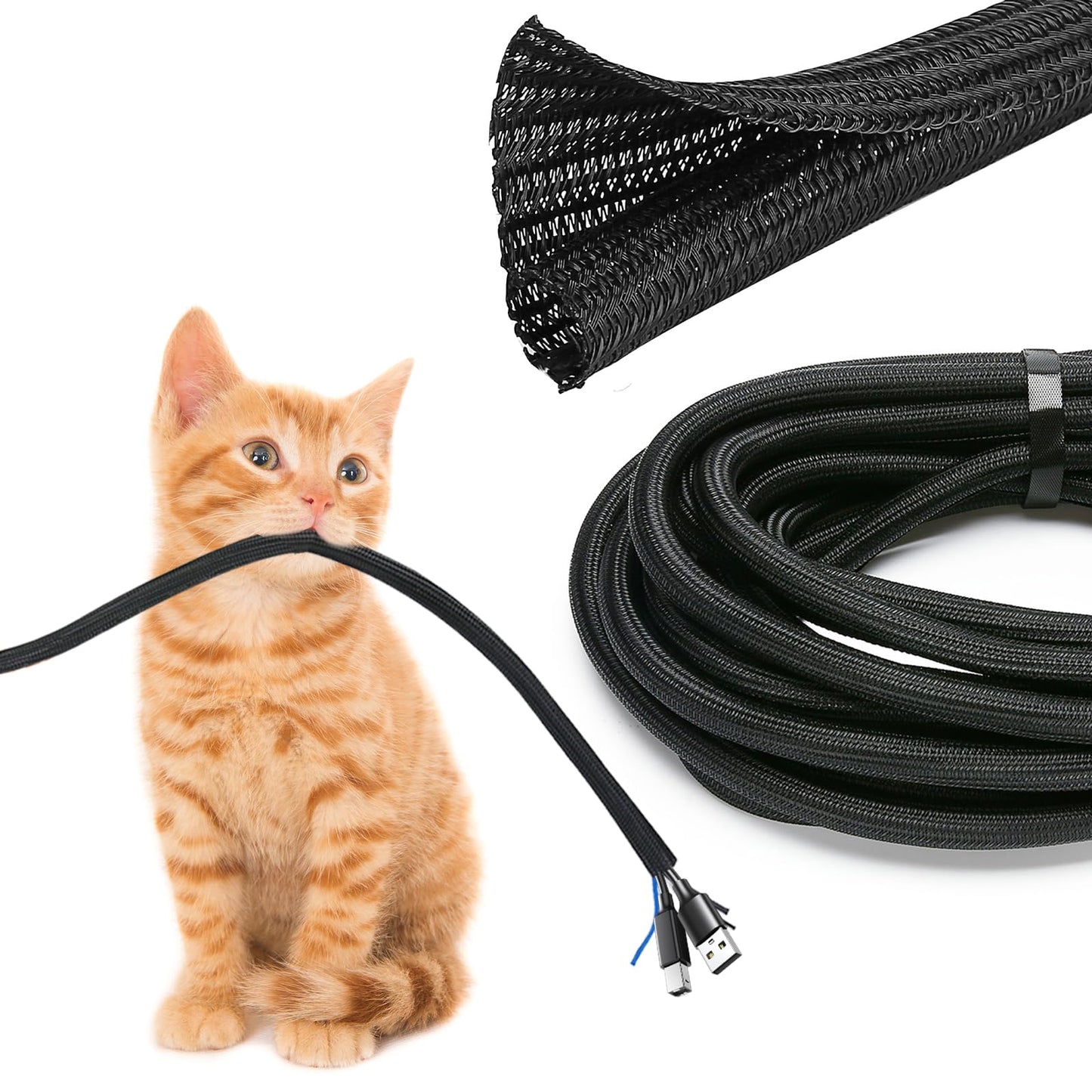 JOTO 1 Pack Cable Management Sleeve, 15 Feet Cord Organizer System with Zipper for TV Computer Office Home Entertainment, Flexib