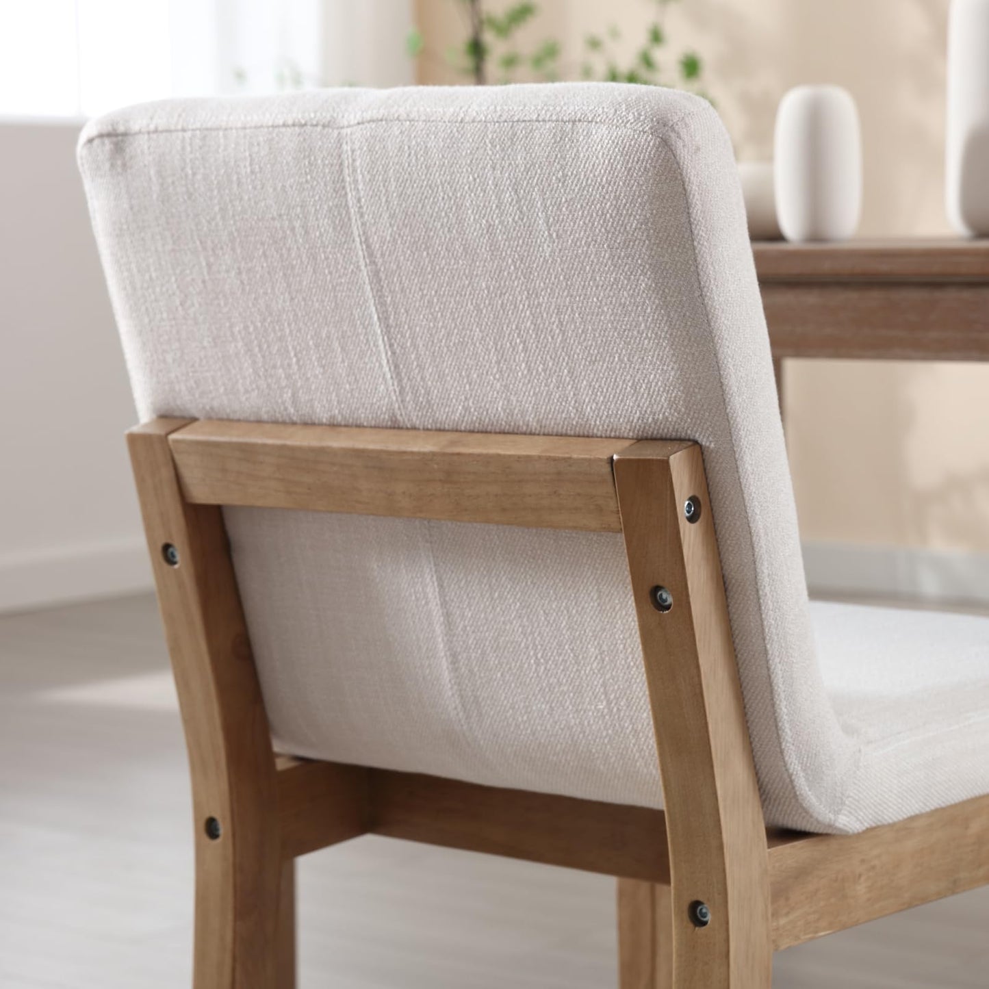 chairus Dining Chairs Armless Fabric Upholstered Kitchen & Dining Room Chairs Set of 2, Mid-Century Modern Side Chair with Natural Solid Wood Legs for Dining Room Restaurant - Linen Beige
