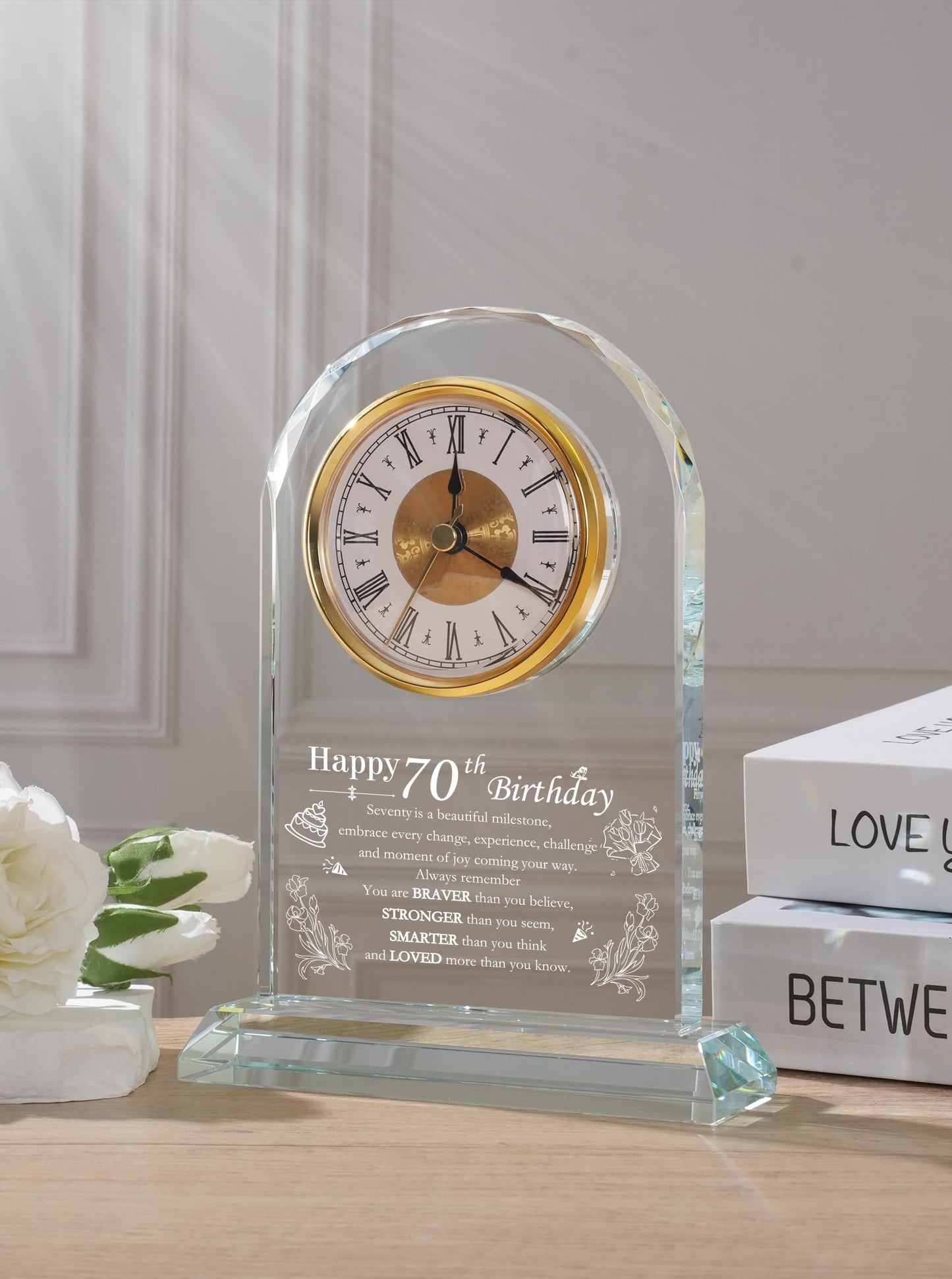 Unique Happy 70th Birthday Gifts for Women, Men, Mom, Dad, Grandma, Grandpa, 70 Year Old Birthday Present Quartz Clocks with Blessing Decorations for Her, Him, Parents, and Couples