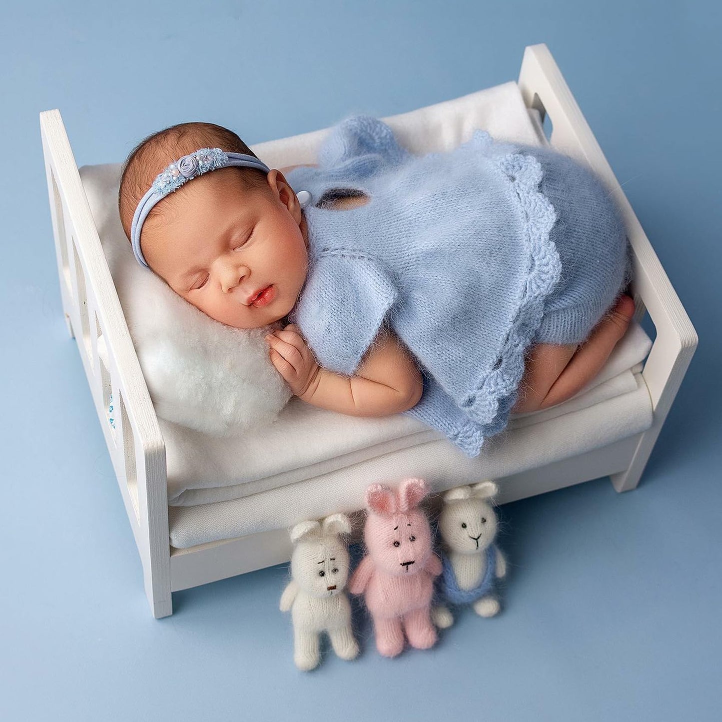 Newborn Photography Props Wooden Bed - Baby Photoshoot Props Doll White Wood Mini Bed For Photography Baby Make The Old Style Ph