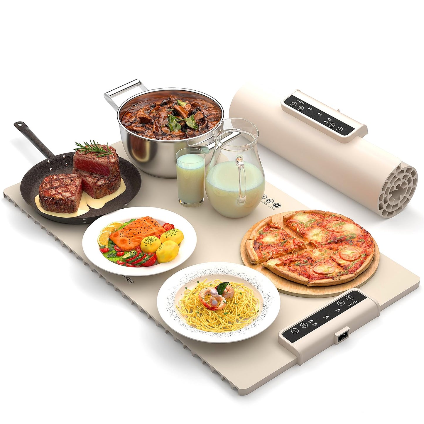Electric Food Warming Mat: Silicone Food Warmer for Parties Buffet, Portable Fast Heating Pads for Food, Pizza Coffee Tea Heater Meat Defrosting Tray Adjustable Temperature (White)