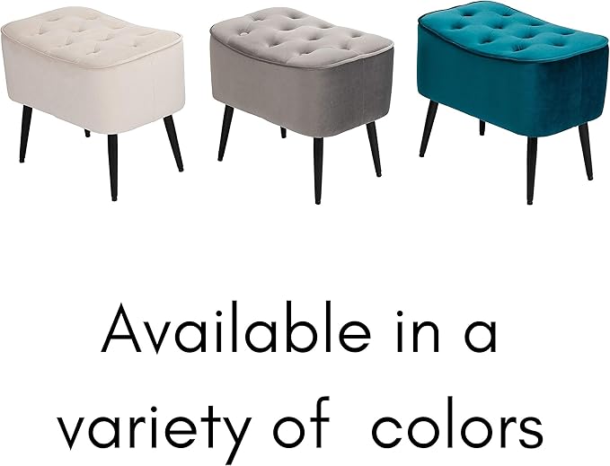 BIRDROCK HOME Tufted Curve Ottoman Velvet Foot Stool - Upholstered Padded Footrest for Living Room or Bedroom - Small Cushioned Accent Chair for Couch, Sofa, Lofted Seating - Modern Furniture - Teal