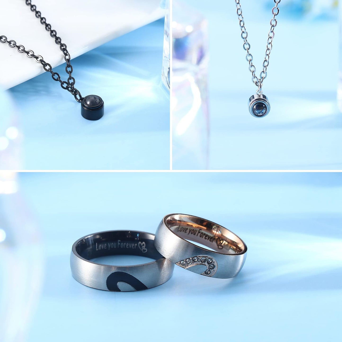 ZELORES Matching Necklaces For Couples I Love You Necklace 100 Languages Matching Promise Rings Pendant Set Stainless Steel Couple Necklace For Him And Her Anniversary Valentine's Day Jewelry Gift