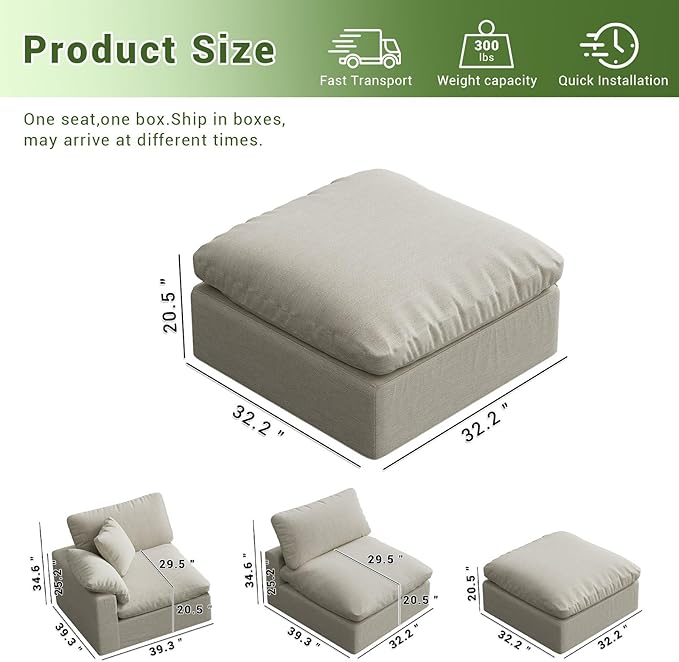 Intuition Decor Oversize Cloud Modular Sectional Sofa,Chaise Down Filled Comfort Sofa Detachable Couch Cushion Covers for Living Room Apartment