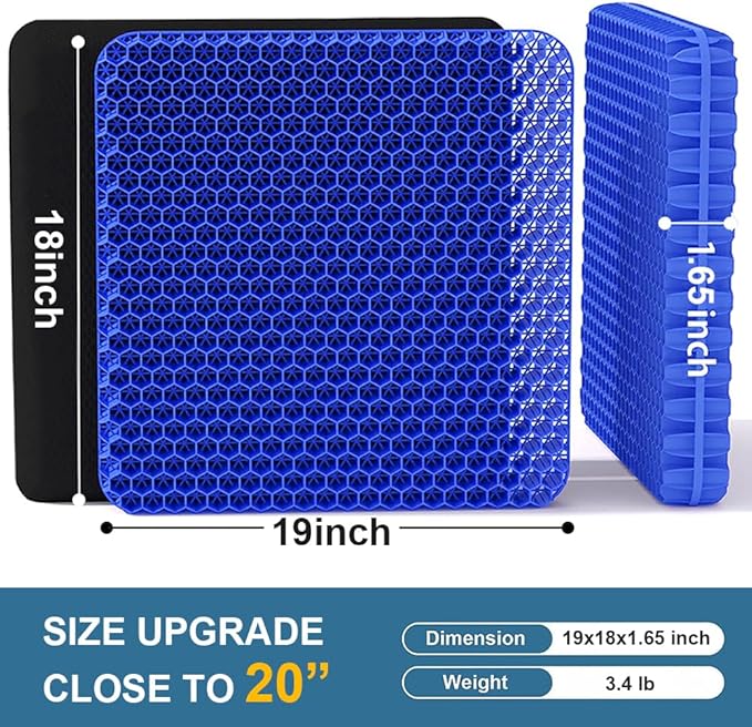 Helishy Gel Seat Cushion, Super Large Gel Cushion Chair Pads with Non-Slip Cover for Home Office Car Seat Wheelchair, Soft Breathable Honeycomb Seat Cushion for Relieve Hip Pain, As Seen On TV