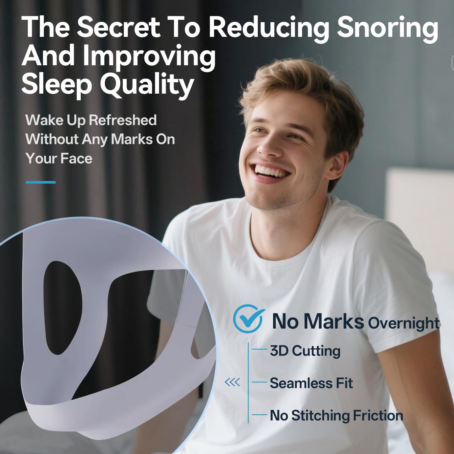 REROIO Chin Strap for Sleeping with 4-Side Adjustment, Anti Snoring Chin Strap Elasticity, Anti Snoring Devices Breathable and Durable, Comfortable Snore Stopper for Adults, Gray, M