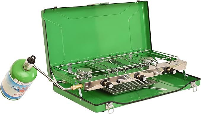 Flame King YSNBBQ-136M 3-Burner Portable Camping Stove Grill w/Toast Tray, Great for Outdoor Cooking, Backpacking, Compati...