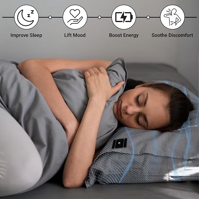 Grounding Pillowcase with Grounding Cord, Grounding Pillowcase Queen Contains Silver Fibers, Conductive Cotton Grounding Pillow Case, Improve Sleep, Relieve Pain (20x30IN, Grey)
