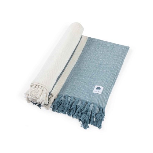 BEACH STATE Oceanside Outdoor Beach Blanket, 100% Cotton Picnic Blanket, 66" x 80" Throw Blanket, Machine Washable, Extra Large, (High Tide Stripe)