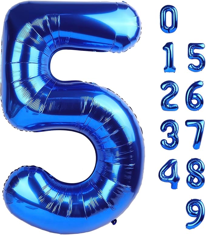 5 Balloon Numbers 40 Inch Blue Birthday Decorations for 5th Boys Girls, Self Inflating Big Navy Number Balloons for 15 25 ...
