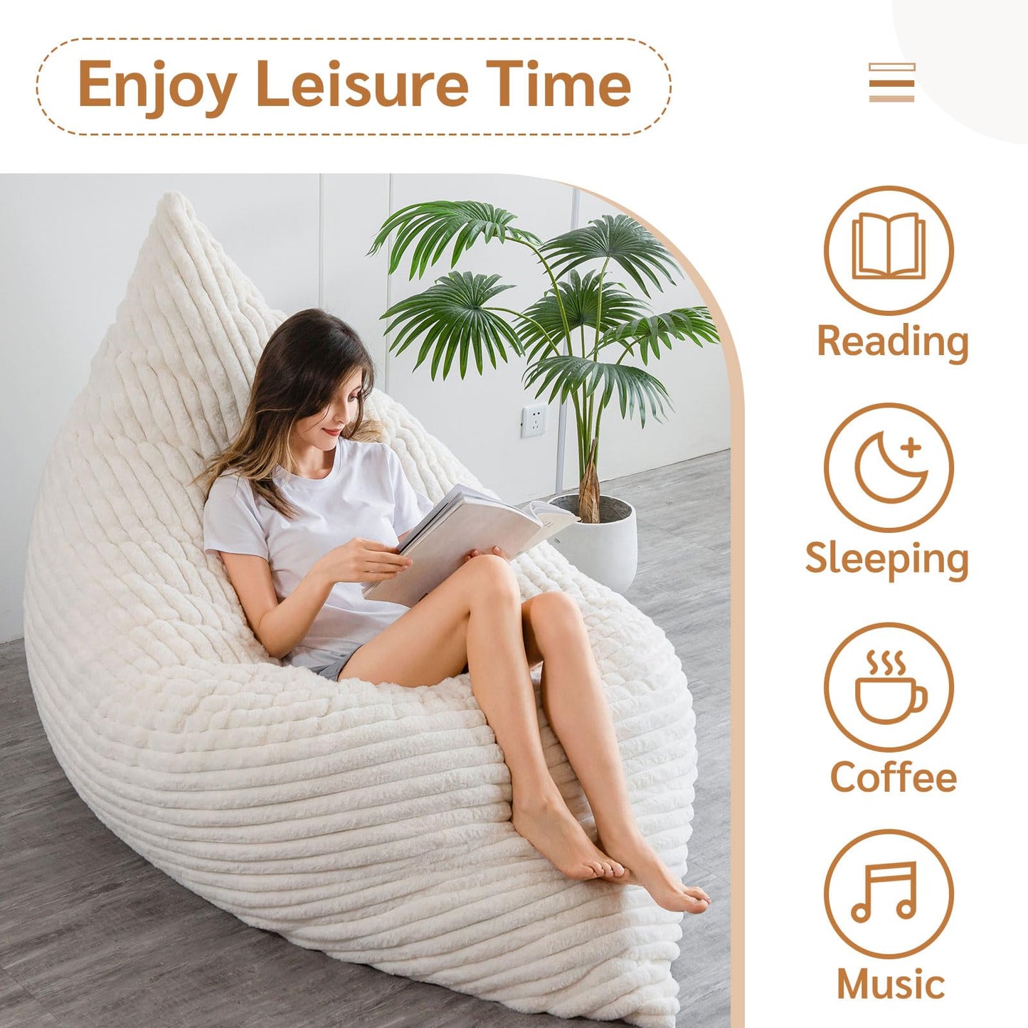 BYBYME 3 in 1 Bean Bag Chairs, Bean Bag Bed for Adults High-Density Foam Filling, Convertible Sofa Bed Faux Fur, Giant Bean Bag Chairs for Adults