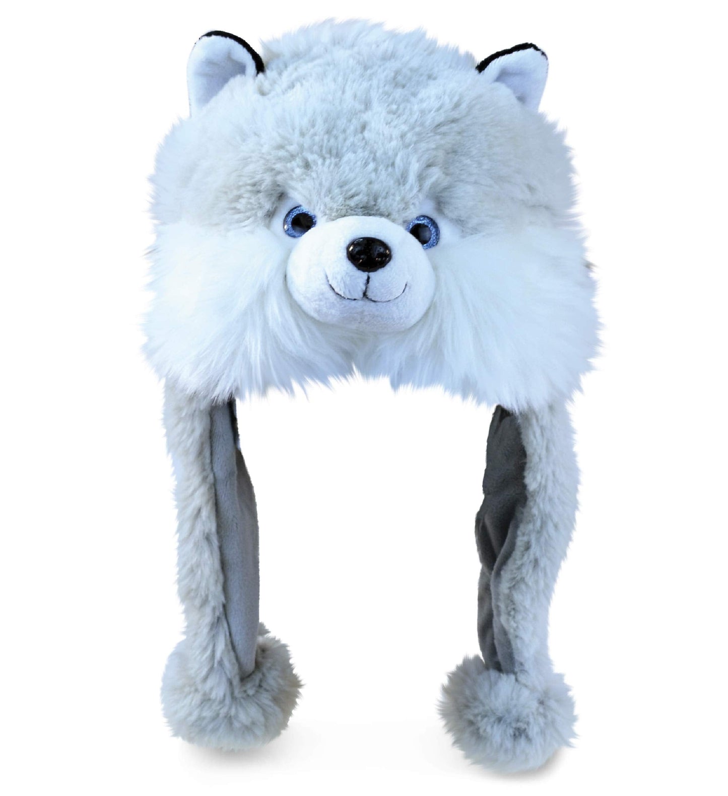 DolliBu Gray Husky Dog Plush – Stuffed Animal Beanie with Ear Flaps, Cozy Fleece Winter Headwear for Kids & Adults, Funny Husky Costume for Halloween or Cosplay – One Size
