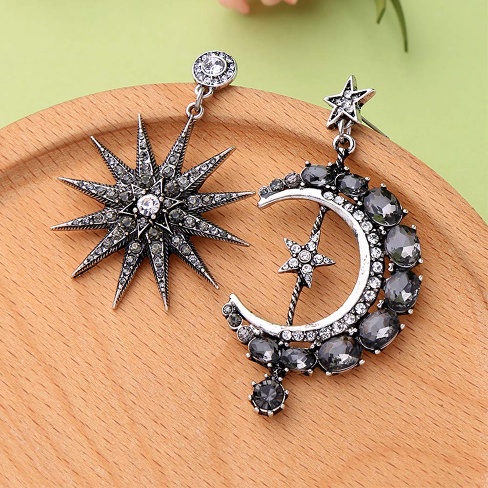 Black Dangle Earrings, Mismatched Zinc Sun and Moon earrings, Gothic earrings, Goth earrings
