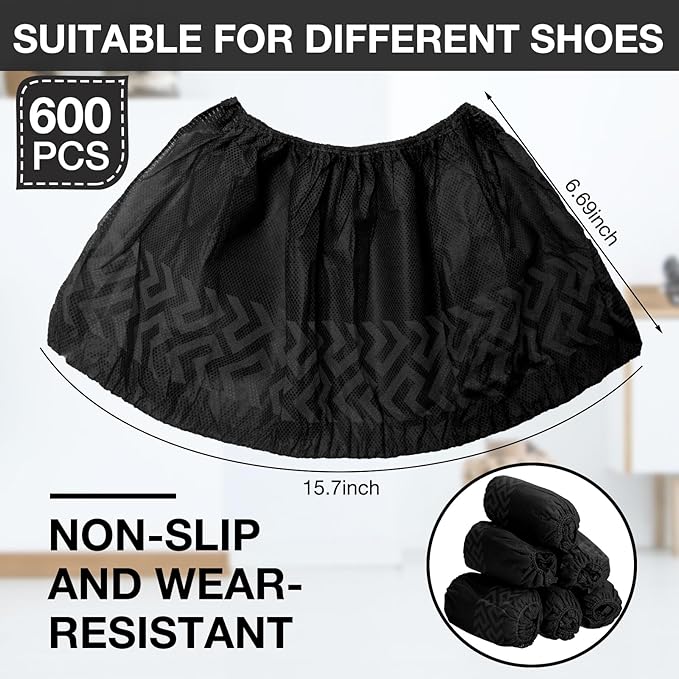 600 Packs Disposable Boot Shoe Covers Non Slip Thick Extra Booties for Shoes Covers Durable for Men Women (Black)