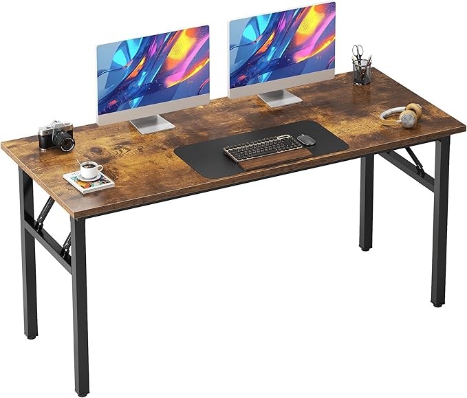 Need Folding Desk, 54 inch Large Computer Desk for Home Office, No Install Needed Study Student Writing Table Desk Worksta...