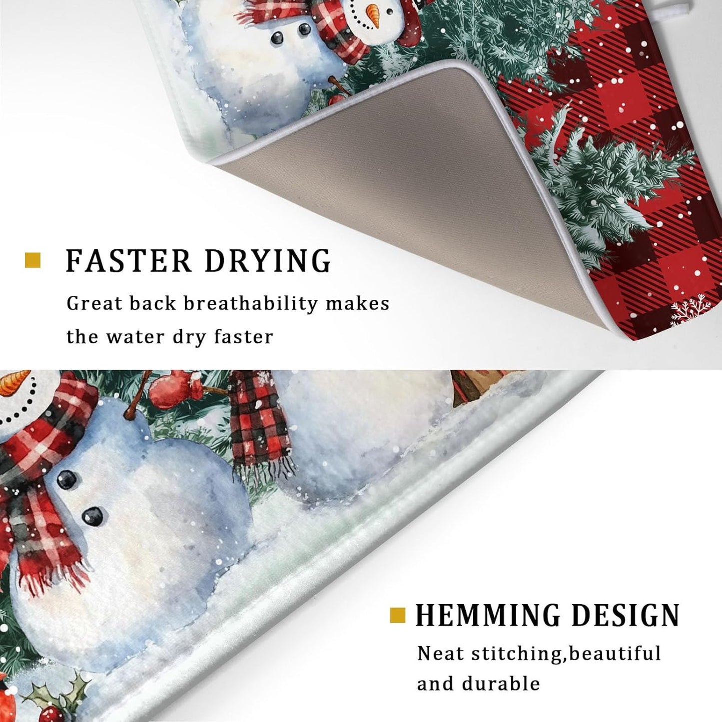 Christmas Snowman Dish Drying Mat for Kitchen Counter Xmas Trees Snowflake Buffalo Plaid Drying Mat 18x24 Inch Winter Holiday Absorbent Dish Drainer Mat Christmas Kitchen Accessories