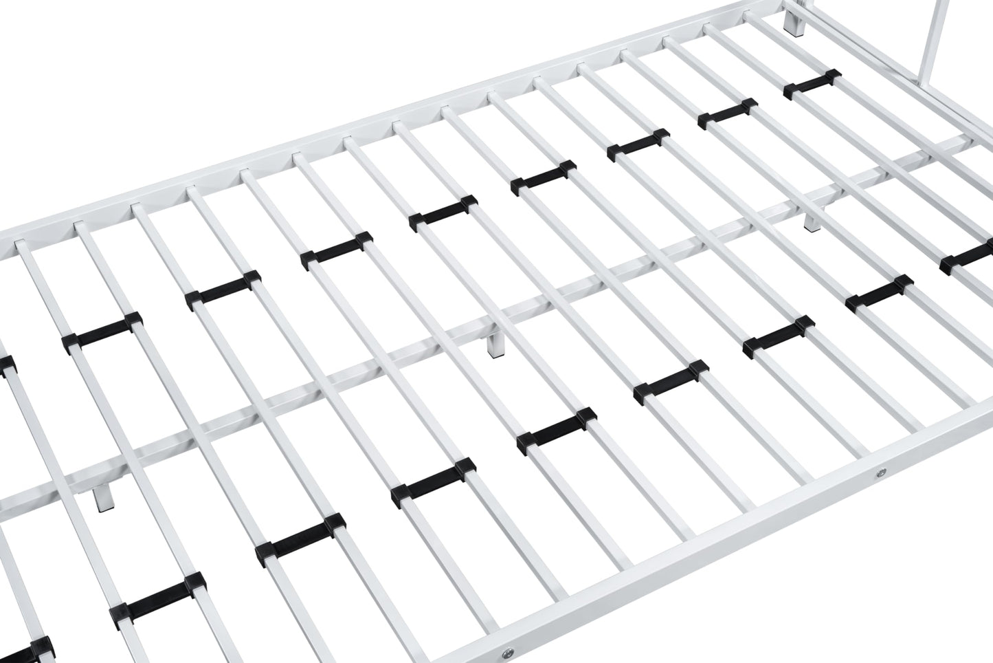 LINKHOO Twin Size Montessori Floor Bed with Roof, Metal House Bed with Soundproofing Slat Locking and Footboard for Boys and Girls, Easy to Assemble, No Box Spring Needed, White