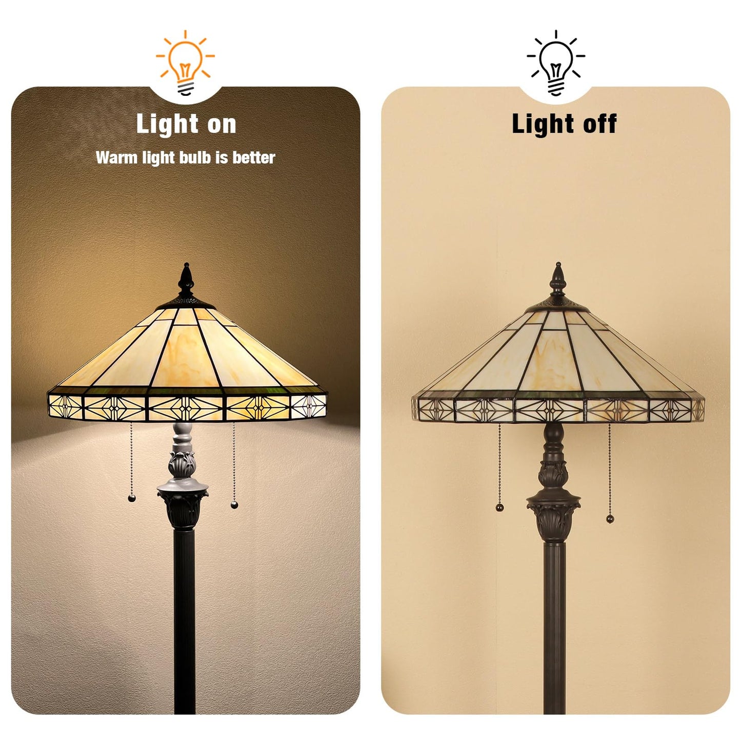 Capulina Tiffany Lamp Stained Glass Floor Lamp 2-Light 16x16x63 Inches Vintage Cream Tiffany Style Standing Reading Lamp for Living Room Bedroom Office Home