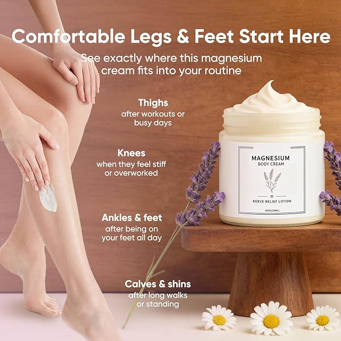 Neuropathy Cream, Nerve Relief Lotion with Magnesium Chloride and Pure Ingredients, for Foot & Leg Care, Fast-Absorbing, Non-Greasy Formula, 120ml