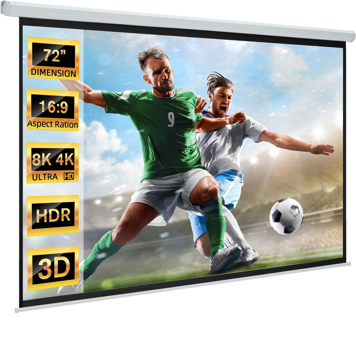 YODOLLA 72" Projector Screen Motorized 16:9, 4K HD Pull Down Retractable Projection Screens Electric Automatic Wall Ceiling Movie Screen for Office Classroom Indoor