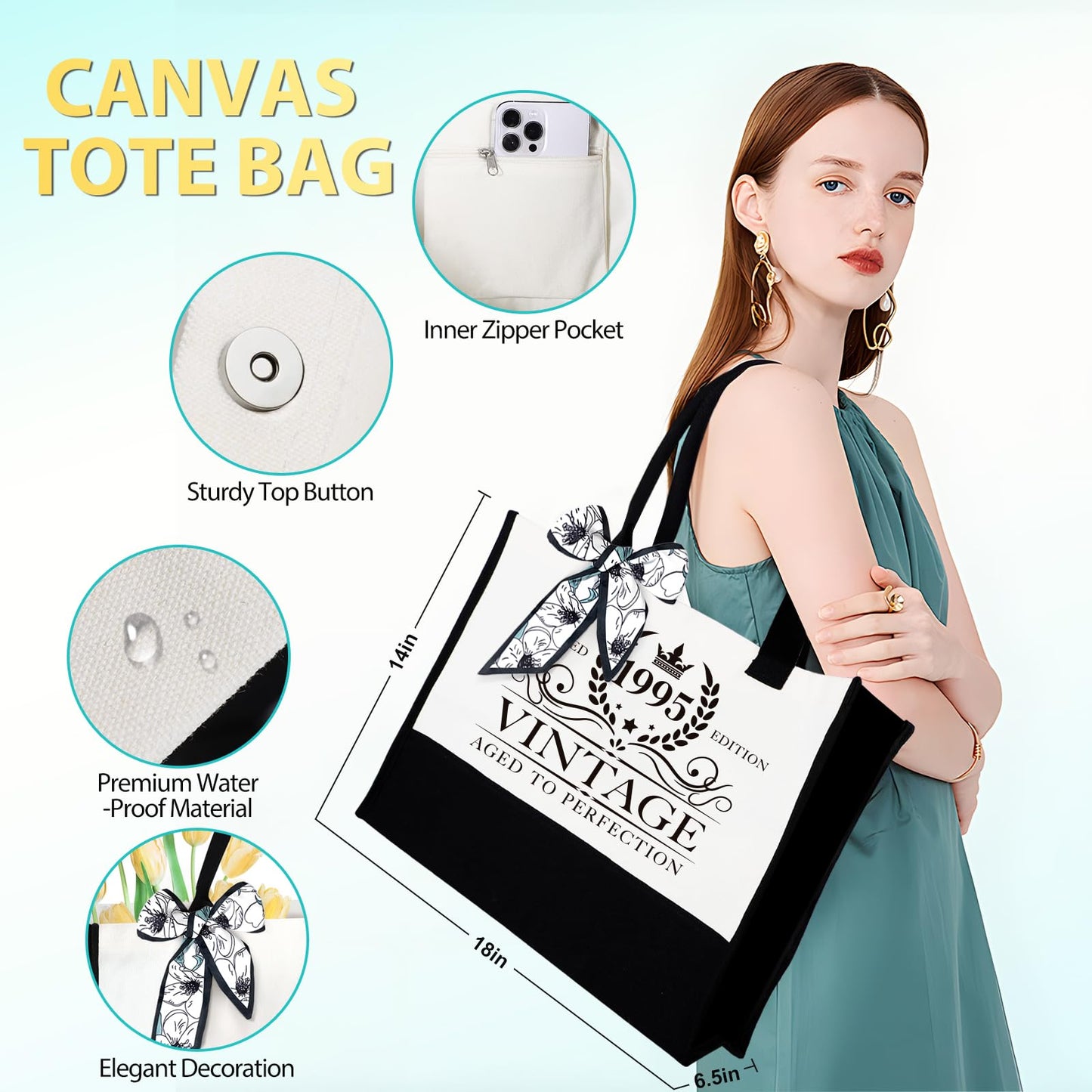 30th Birthday Gifts for Women, Vintage 1995 Dirty Turning 30 Year Old Bday Gifts for Women, 30th Birthday Decorations for Her, Cool Happy Thirty Gift Ideas w/ Canvas Tote Bag for Sister Friend