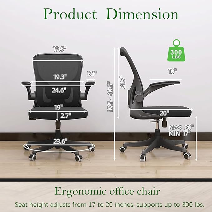 balmstar Office Chair,Ergonomic Comfy Home Desk Chair with 350LBS Capacity,High Back Gaming Chair with Wheels,Mesh Computer Chair,Lumbar Support, Adjustable Headrest,Flip-up Armrest (07Black)
