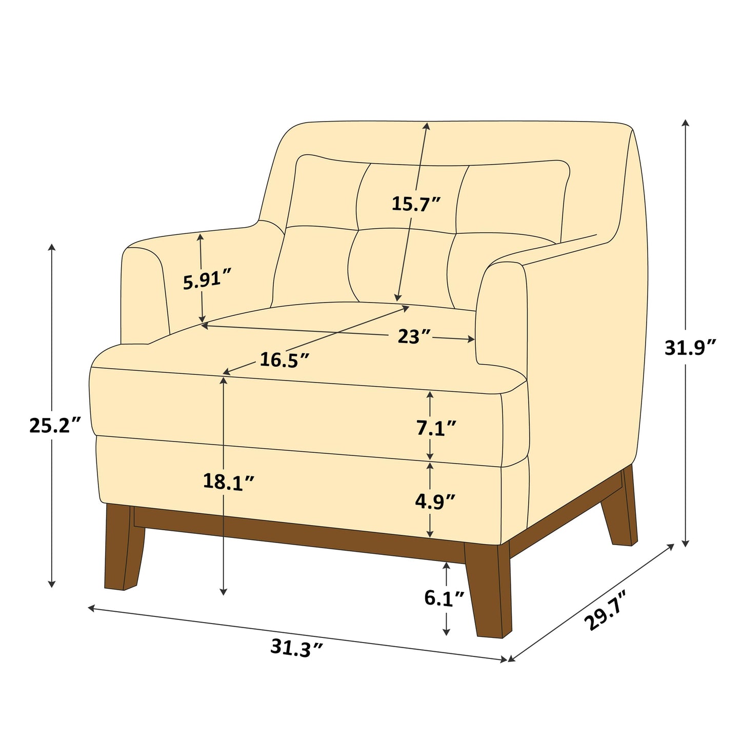 VANOMi Modern Accent Chair with Terry Fabric, Upholstered Armchair with Spring Package Cushion & Solid Wood Frame, Comfy Lounge Chair for Living Room, Bedroom, or Reading Corner, Terry, White