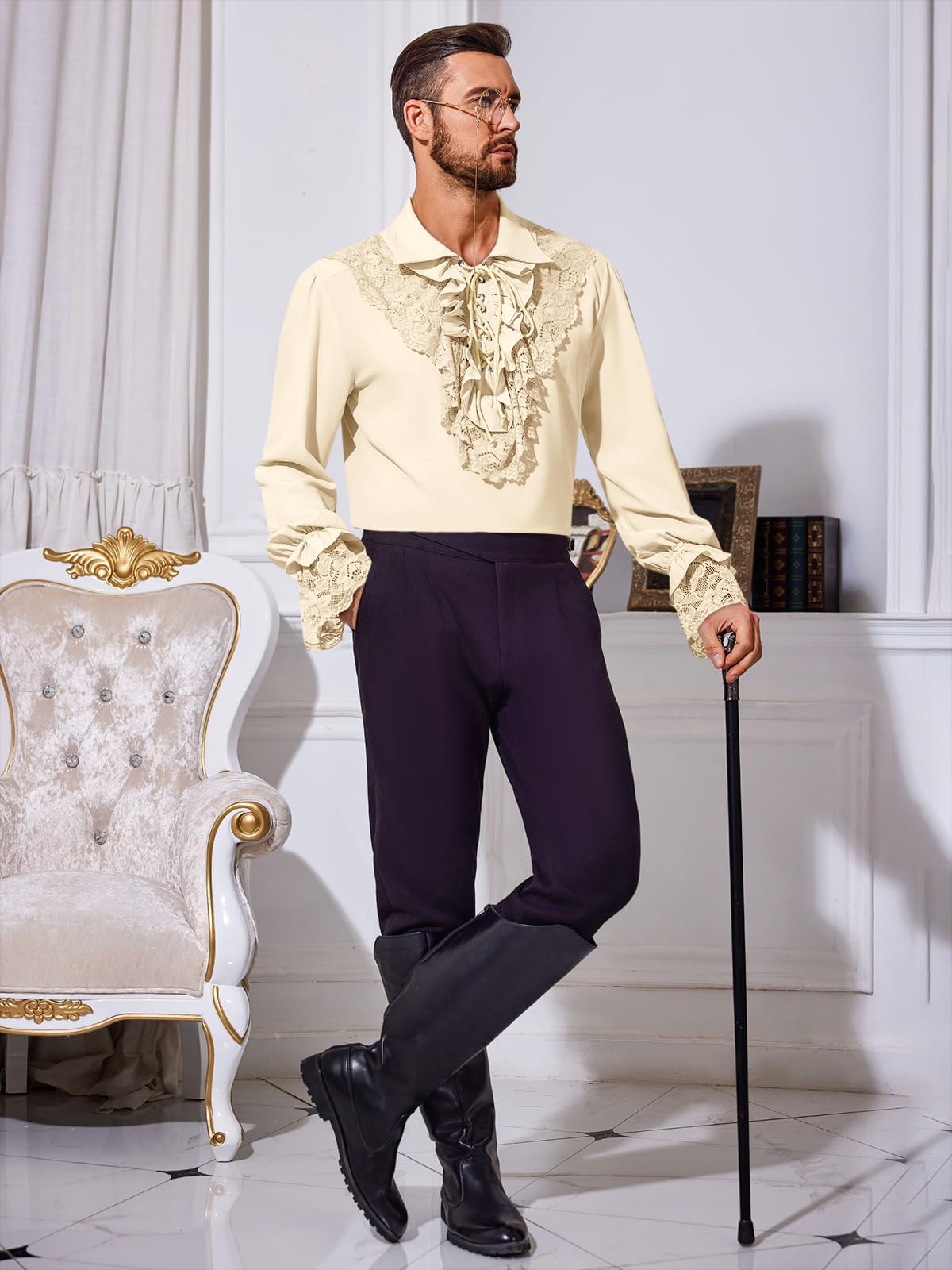 Runcati Mens Pirate Shirt Ruffle Renaissance Victorian Vampire Poet Shirts Medieval Steampunk Gothic Lace Costume
