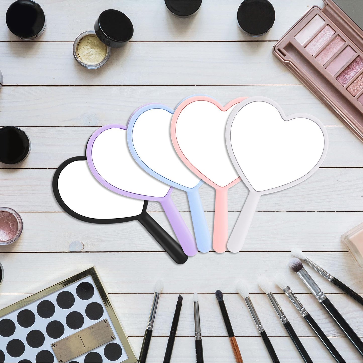 Threehoney 25 Pcs Heart Shaped Handheld Mirror with Handle Bulk Small Portable Travel Makeup Hand Held Mirror 3.15 x 4.72 Inch M