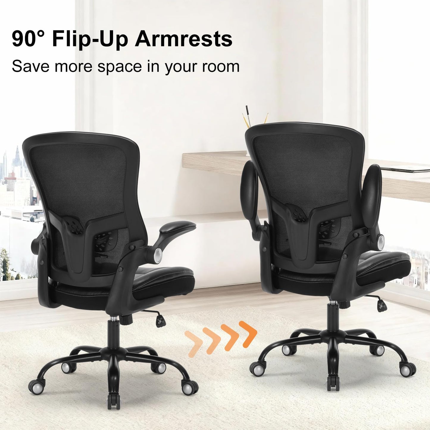 Ergonomic Office Chair, Adjustable Flip-Up Armrest Desk Chair with Lumbar Support, 360° Swivel Breathable Mesh Computer Chair, Adjustable Height Executive High Back Office Chair for Home Office
