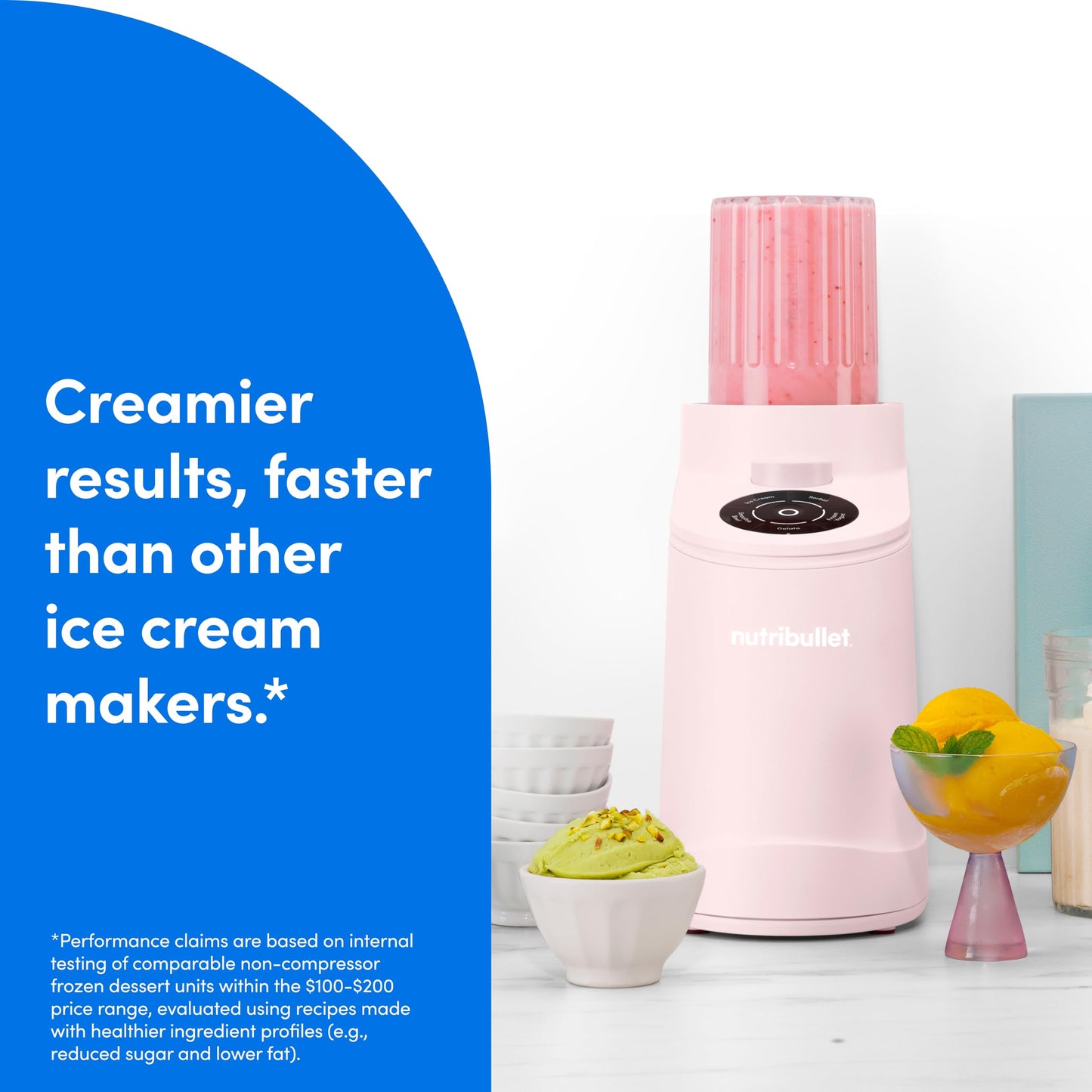 nutribullet Chill Ice Cream Maker, for Gelato, Sorbet, Frozen Yogurt, Smoothie Bowls, Compact Size, (2) Dishwasher Safe 16 oz. Pint Cups with Lids, Cotton Candy Pink, NBD50100CCP