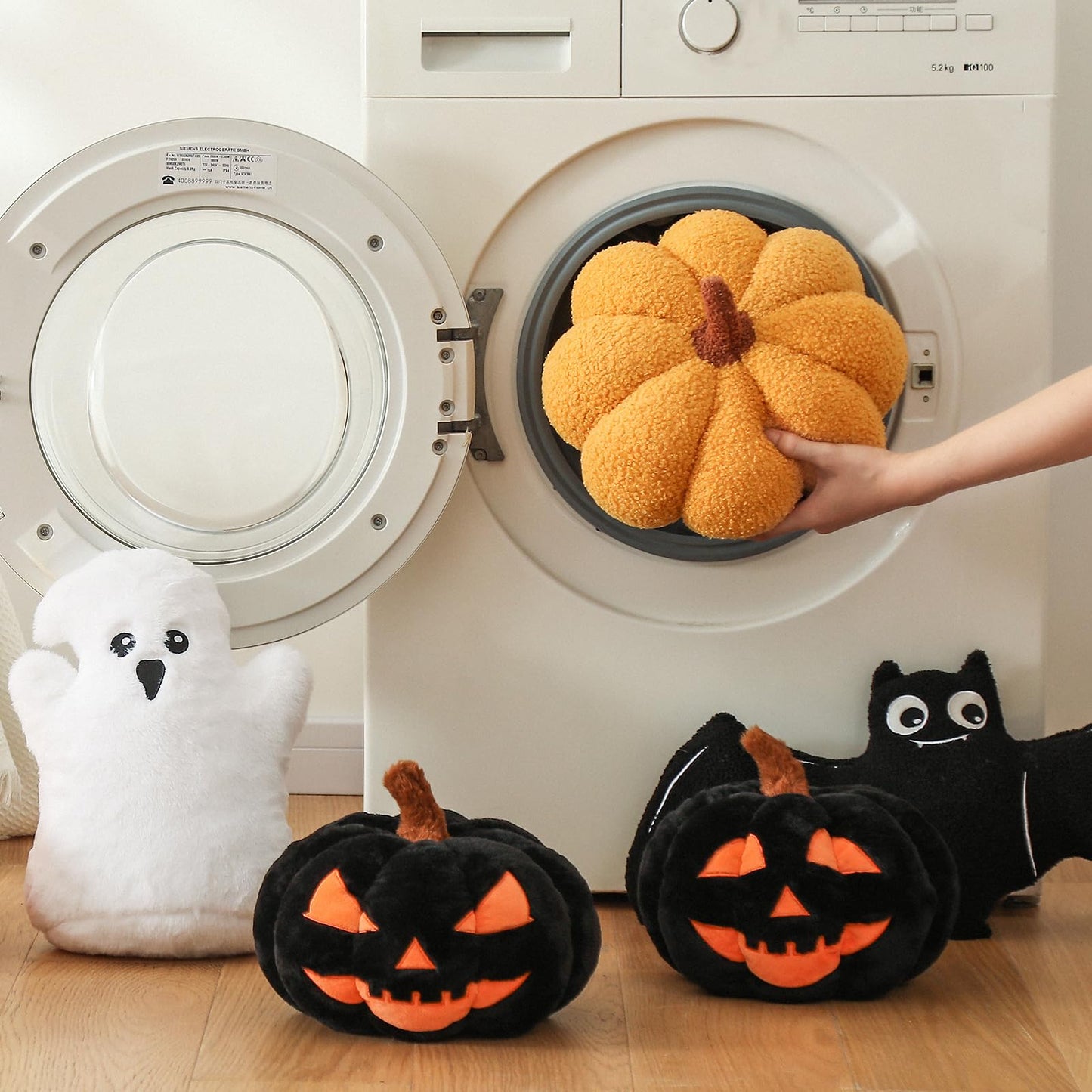 YRXRUS Pumpkin Pillows, Halloween Pumpkin Throw Pillows, Off White Shaped Pillow for Fall Room Decor Gifts, Teddy Fleece Cute 6x12 Inches Halloween Pillow, Accent Fall Pillows