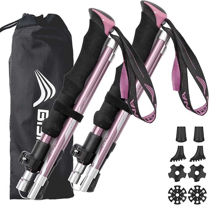 BISINNA Hiking Poles Collapsible Trekking Poles Aluminum Alloy Hiking Sticks 2 pc Lightweight Adjustable Folding Stick for...