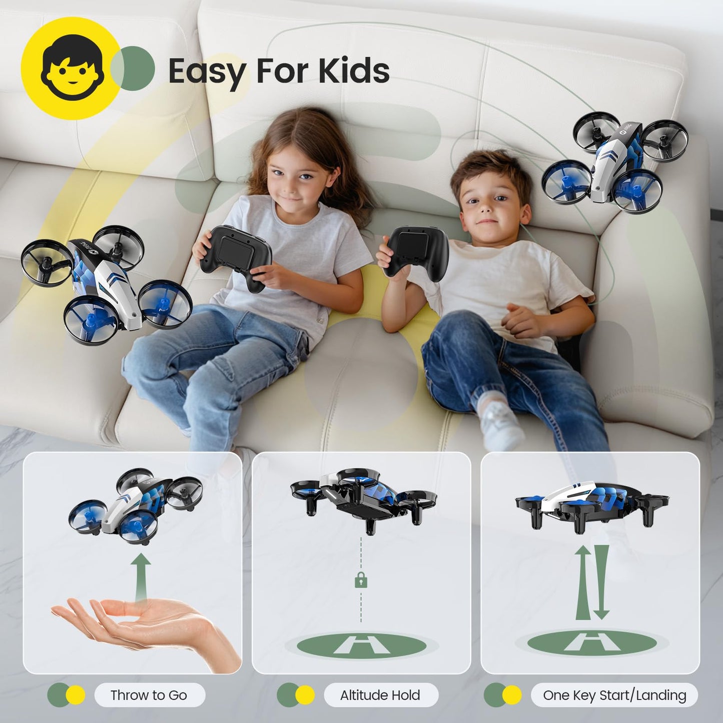 Holy Stone HS210T Drones for Kids, 2 IN1 MINI Indoor Drone with Land & Fly Mode, Four Posture Deformations RC Quadcopter with 3D Flip, Auto Hovering, Christmas Birthday Toy Gift for Boys and Girls