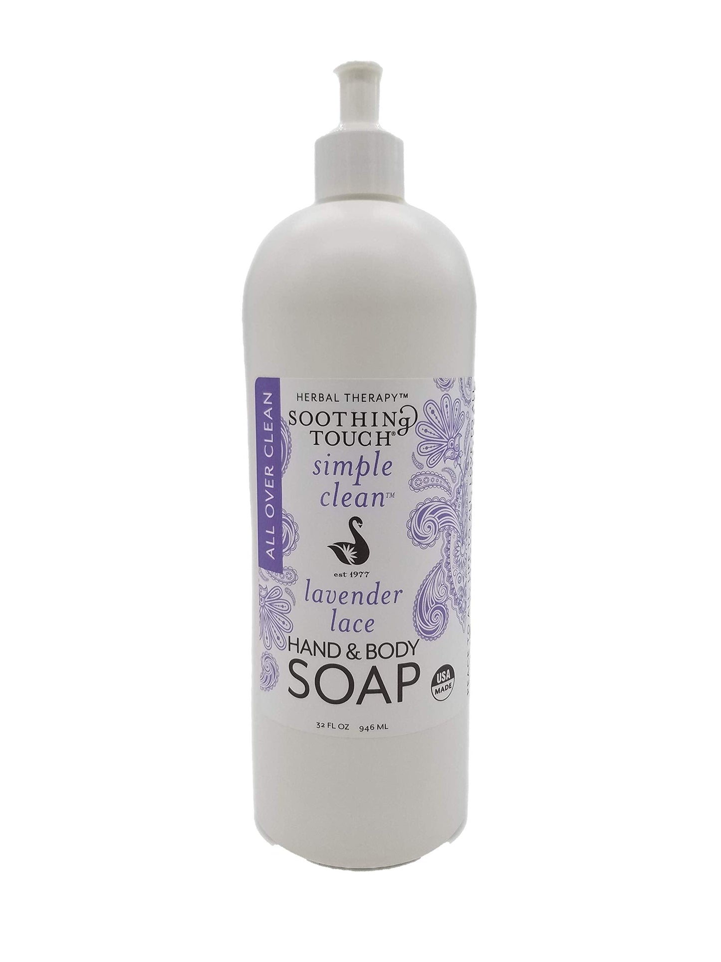 Soothing Touch Hand & Body Soap, Lavender Lace, 32 oz, Professional Grade Lavender Oil, Gentle, Paraben Free, Vegan