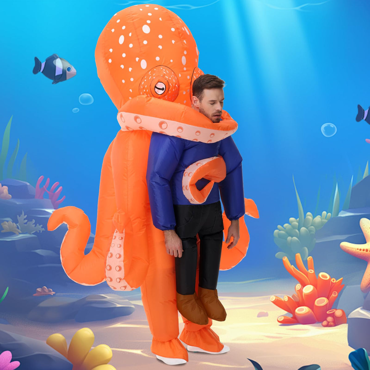 Searhmomo Inflatable Octopus Costume for Adult,Halloween Blow Up Octopus Costume,Funny Animal Inflatable Costume for Men Women Cosplay Party