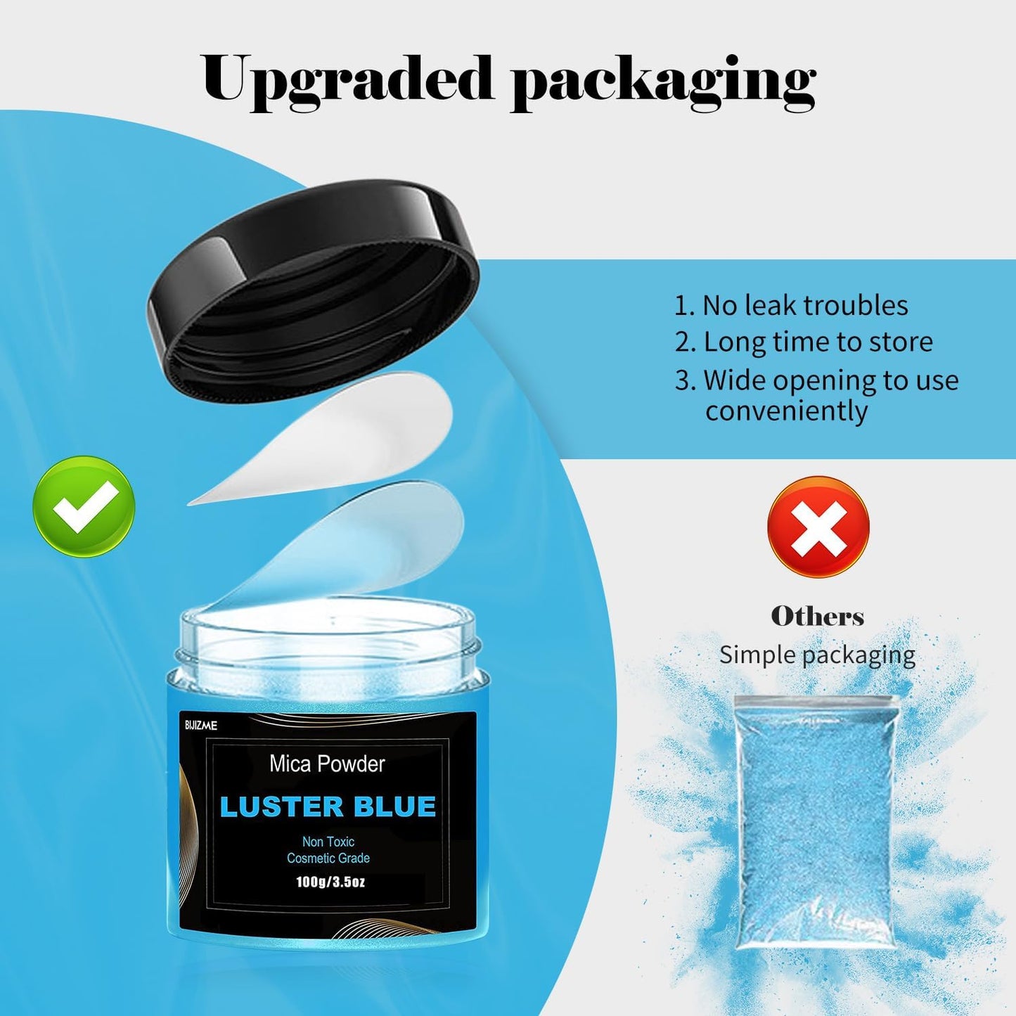 Blue Mica Powder(100g) Big Bottle Pigment Powder Multipurpose DIY Arts and Crafts Additive, Woodworking, Epoxy, Resin, Natural Bath Bombs, Paint, Soap,Nail Polish, Lip Gloss(Luster Blue, 3.5oz)