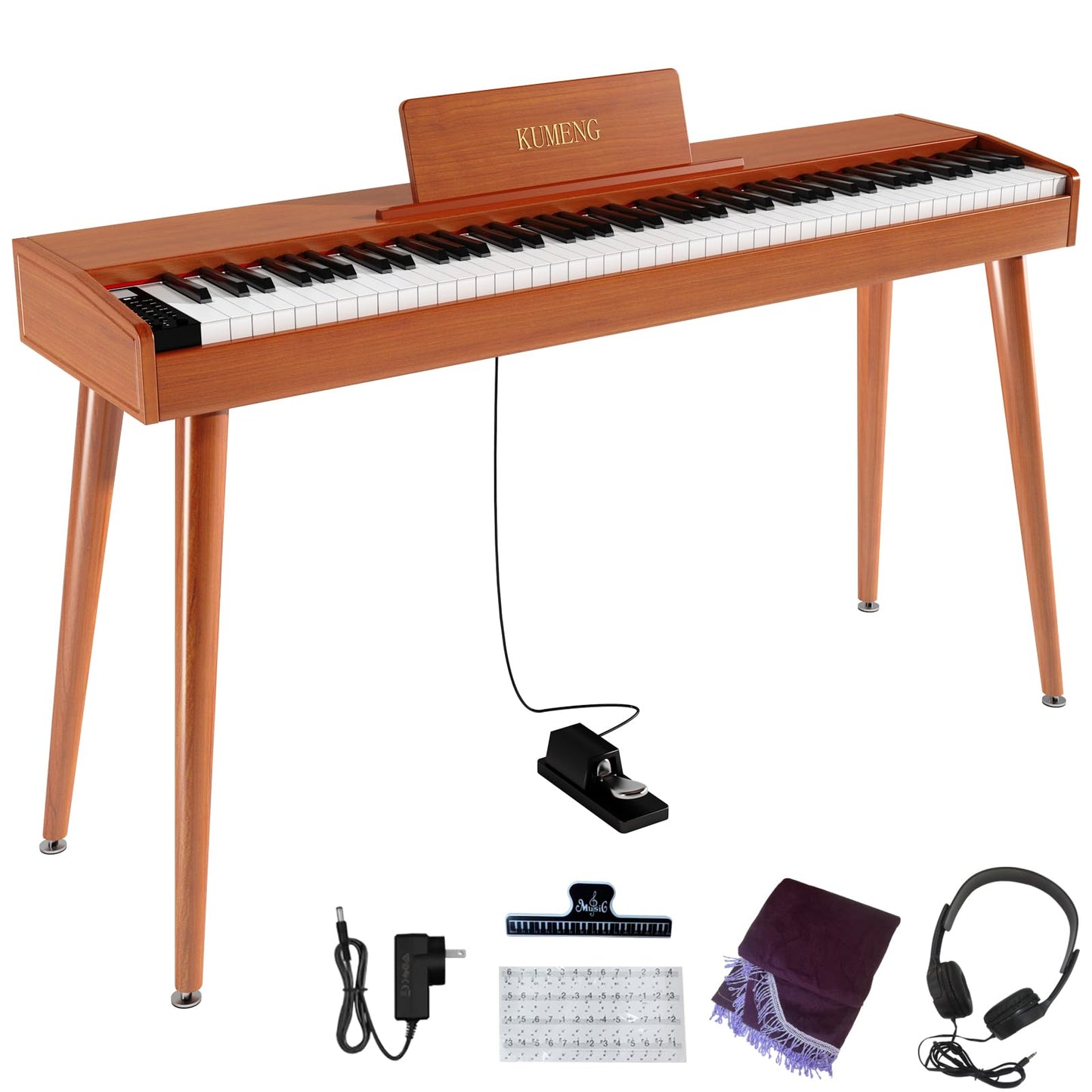 KUMENG digital Piano 88 Key Semi Weighted Keyboard,Full-size Electric Piano for Beginners,with Sheet Music Stand,Pedal,Power Adapter,Headphone Mode,USB-MIDI (KU-3506 Digital Piano with Stand)