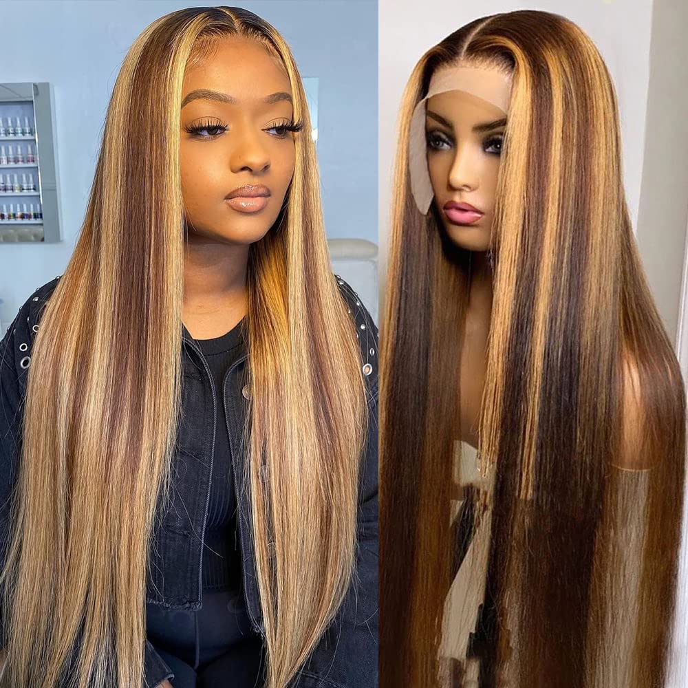 Peenoll Highlight Dark Brown Chocolate P4/30 Straight Wave Wig Glueless Wigs Human Hair Pre Plucked Pre Cut Lace Closure Glueles