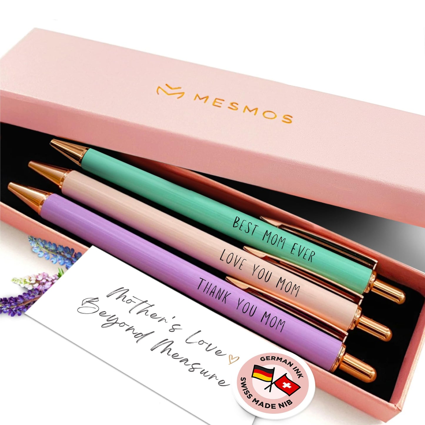 MESMOS 3Pk Fancy Pens for Mom, Mothers Day Gifts for Mom, Grandma Mothers Day Gift, Presents from Daughter or Son, Best Ever Smooth Writing Nice Pen Set