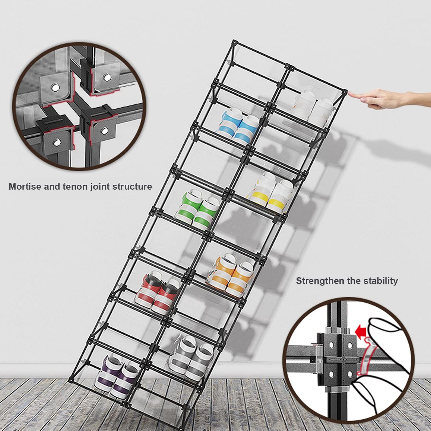 KOKOIN Magnetic Side Open Transparent Plastic Storage Shoe Box Clear Shoe Display Case Sneaker Shoe Storage Box Display Box Shoe Container Clear Closet Shelf Shoe Organizer (Black 8PC)