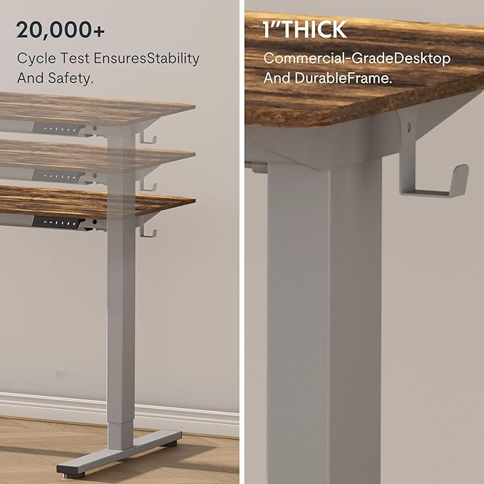 FLEXISPOT EN1 One-Piece 55 x 28 Inches Electric Stand Up Desk Workstation, Home Office Computer Height Adjustable Desk (Black Frame + Rustic Top 2 Packages)