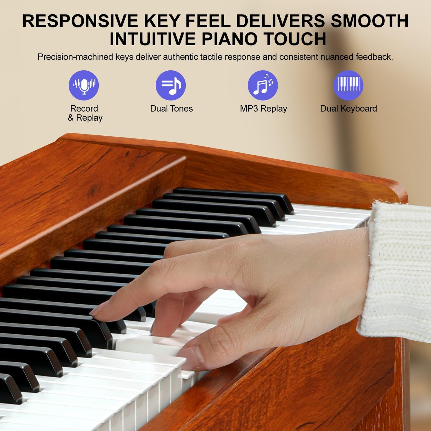 Vediya Digital Piano 88 Keys Semi-Weighted Full Size Keyboard for Beginners, Electric Piano with MIDI, Pedal, Keyboard Piano 800 Tones, 600 Rhythms, Dual Speakers, Recording Function (Brown)