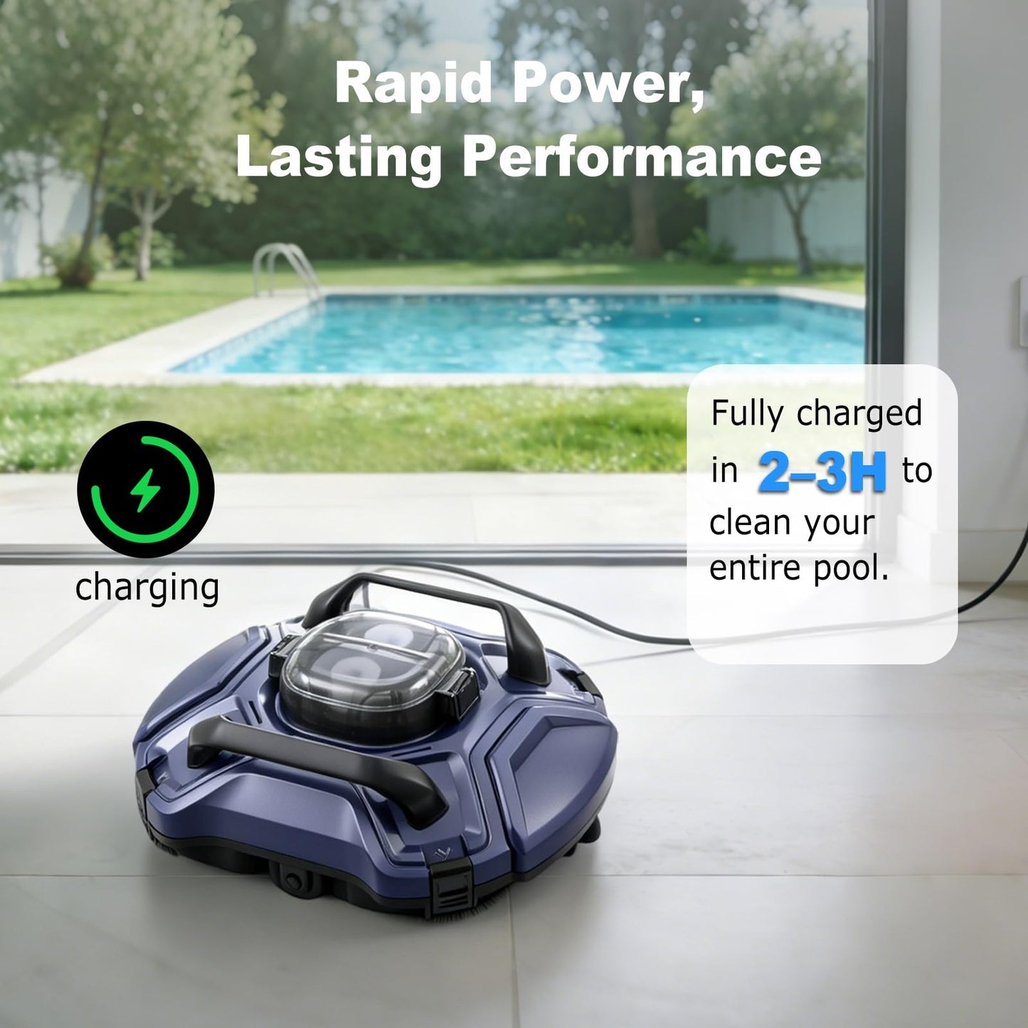 Cordless Pool Vacuum for Above Ground & Inground Pools, 120 Min Runtime Robotic Pool Cleaner with Retrieval Hook, Auto-Parking, Lightweight, Ideal for Flat-Bottom Pools up to 914 sq.ft
