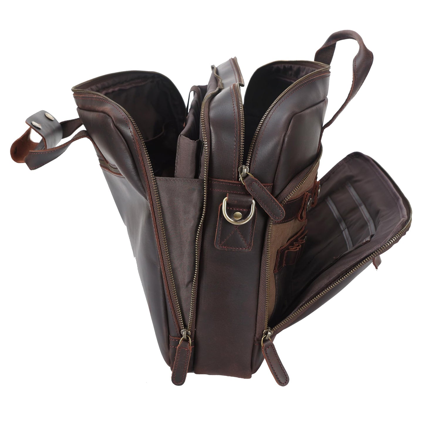 18" Full Grain Leather Briefcase, Premium Vintage Business Laptop Bag, Spacious Executive Work Bag for Office & Travel